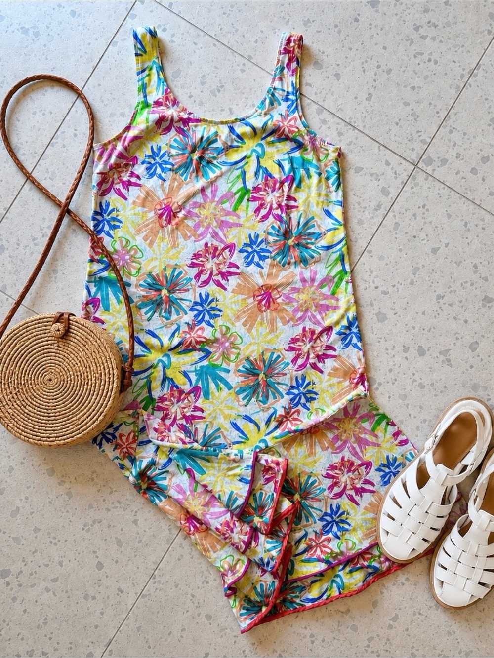 fresh produce Colorful Floral Summer Cotton Maxi Dress - Size XL